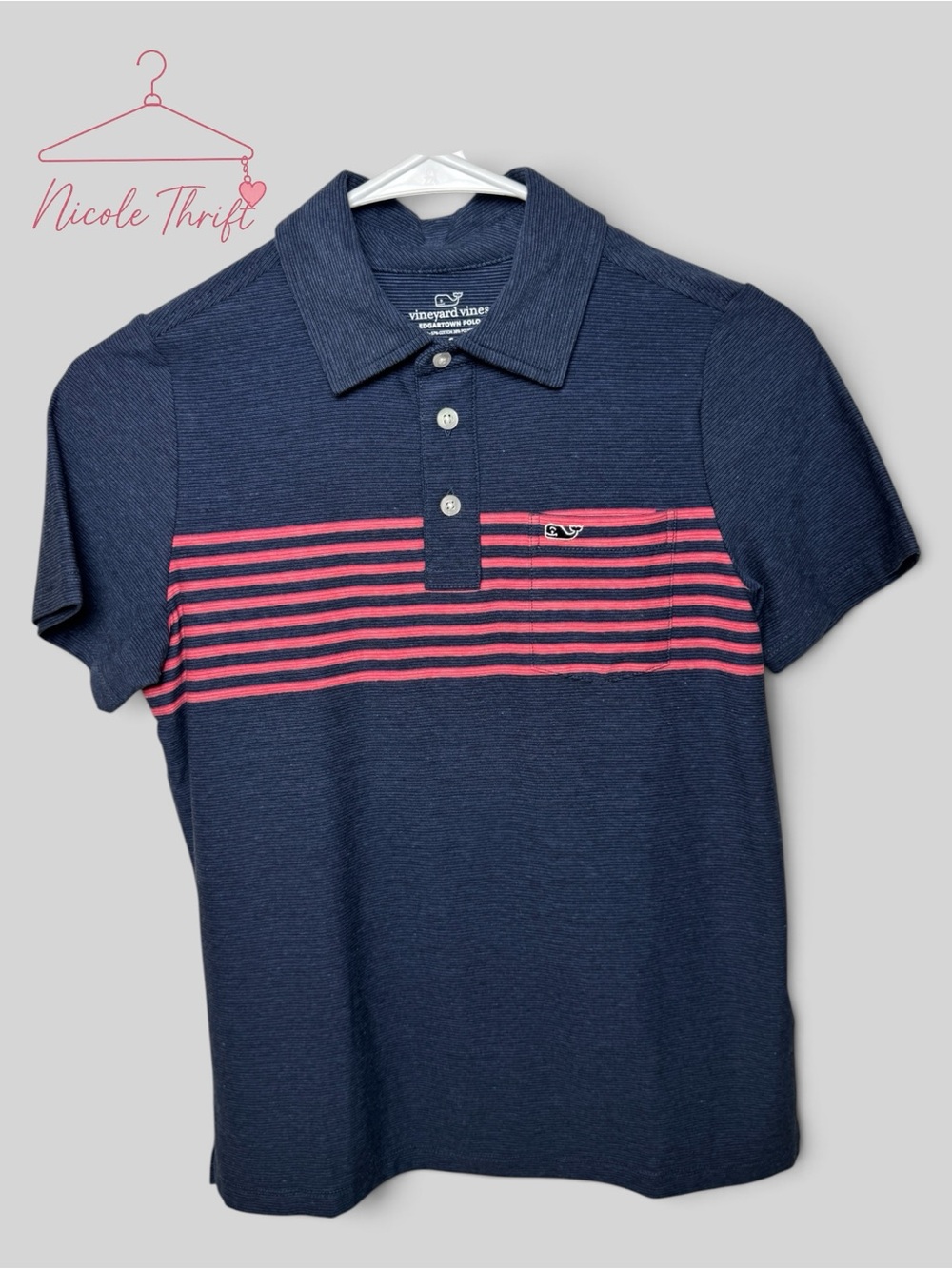 Vineyard Vines Boys Edgartown Chest Stripe Polo Navy Size S 8-10